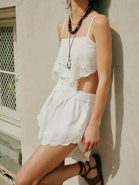 Free People Ivory Nellie Eyelet Short Set Size XL